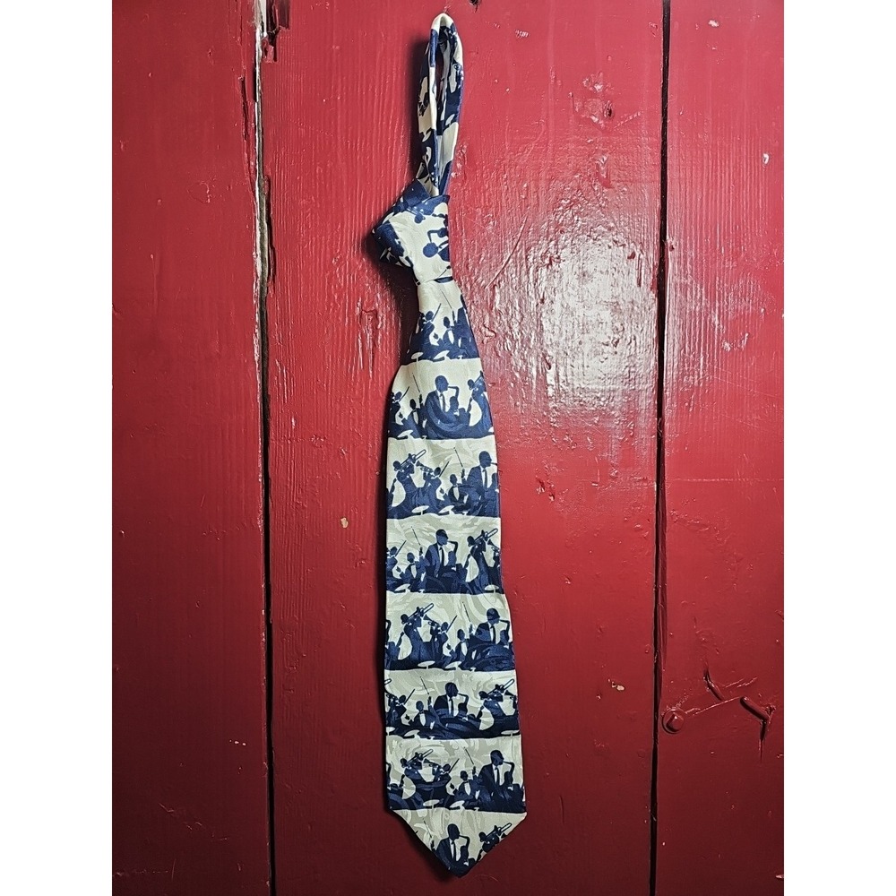 Charleston Tie Rack White Blue Muscicians Silk Made In Italy
